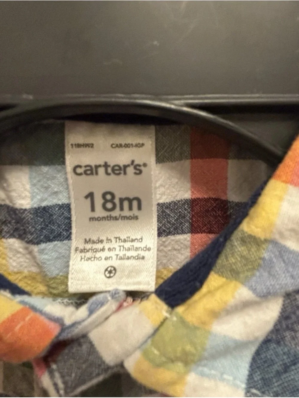 Carter’s Romper Boys 18M Plaid Button Down Collared Short Sleeve Snap One Piece